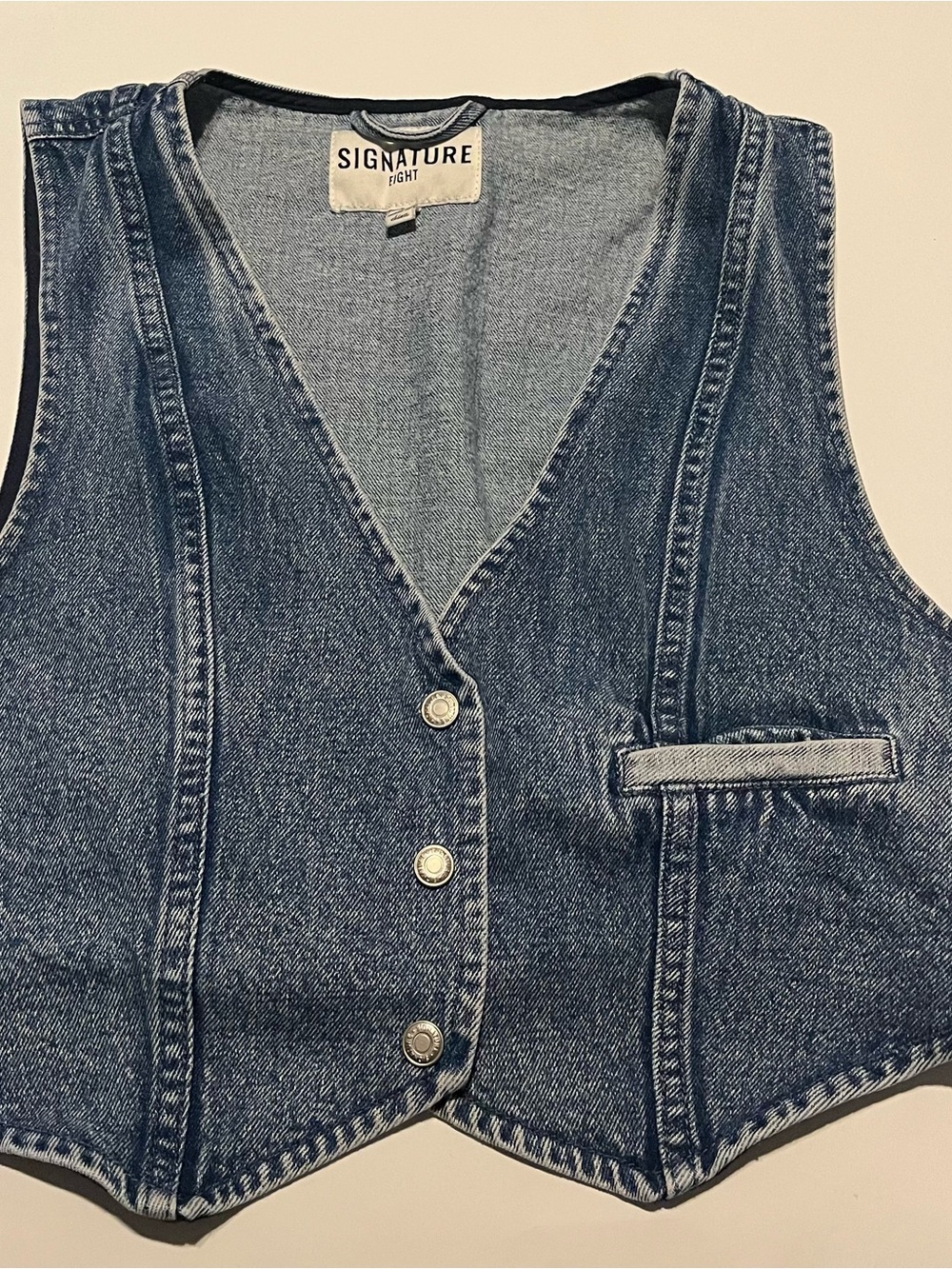 Signature Light Blue Denim Vest with Black Trim